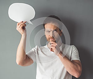 Handsome man with speech bubble
