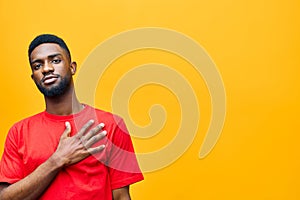 fashion man african portrait trendy red american black american cheerful background orange guy