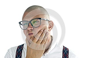 Handsome man thinking with hand on his chin,