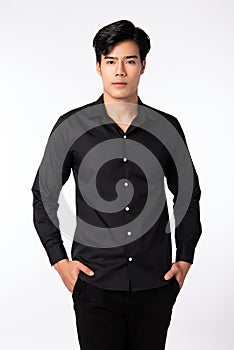 Handsome man wearing a Black shirt on white background