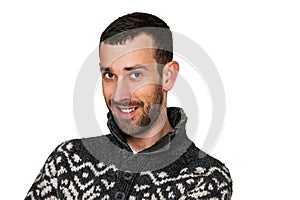Handsome man wearing sweater with winter pattern