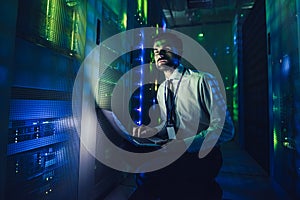 Man in data centre