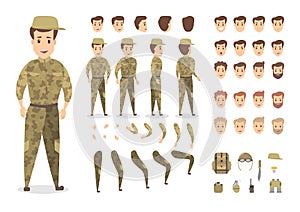 Handsome military character set for animation