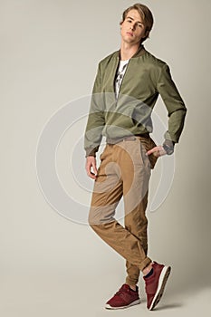 Handsome model wearing modern clothes.