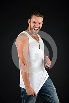 Handsome mucho guy in vest.