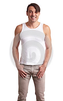 Handsome muscular guy in white t-shirt