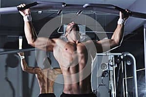 Handsome Muscular Male Model With Perfect Body Doing Pull Ups