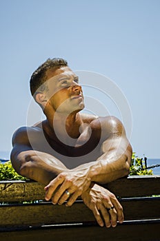 Handsome Muscular Shirtless Hunk Man Outdoor