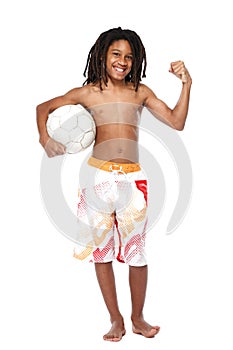 Handsome rasta guy show his biceps