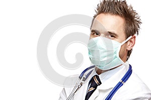 Handsome self confident medical doctor with mask