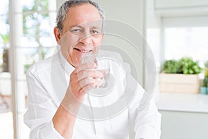 Handsome senior man holding a fresh glass of water and smiling