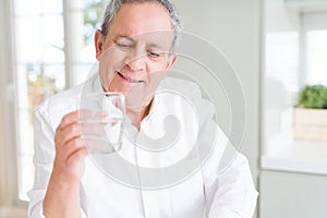 Handsome senior man holding a fresh glass of water and smiling