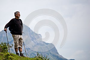 Handsome senior man nordic walking