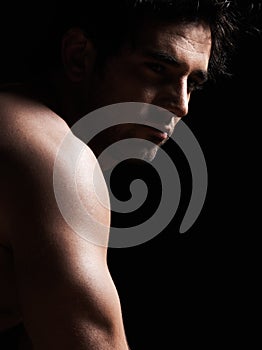 Handsome topless macho man portrait photo
