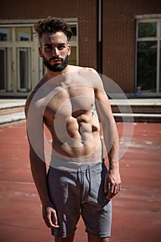 Handsome shirtless young man with beard