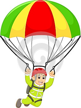 Handsome skydiving cartoon in action with smile