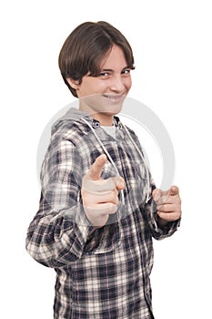 Handsome smiling teenager gesturing