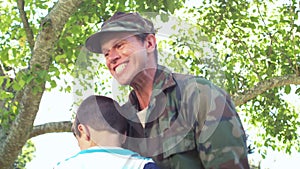 Handsome soldier reunited with his son