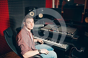 Handsome sound producer at workplace