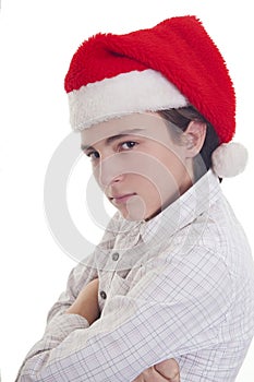 Handsome teenage boy with Christmas hat