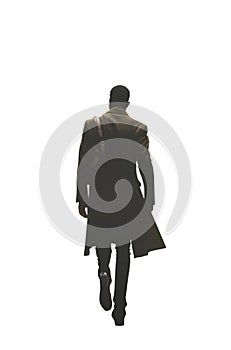 handsome tough black gangster from the great depression walking away. PNG file.
