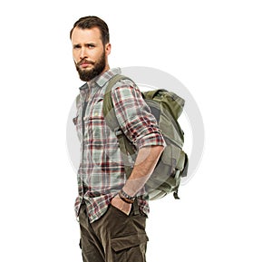 Handsome traveler with backpack