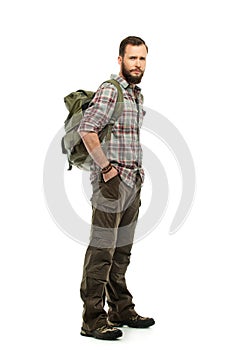 Handsome traveler with backpack