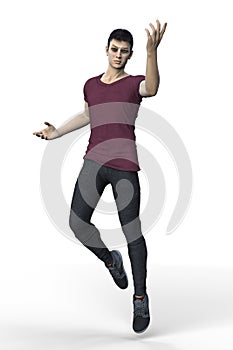 Handsome urban fantasy style male character in a levitating mage or wizard pose