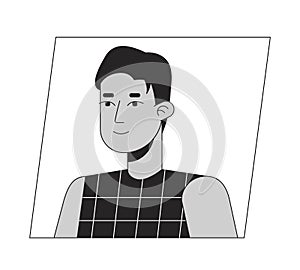 Handsome young adult man black white cartoon avatar icon