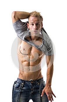 Handsome Young Athletic Man Showing Abs