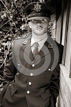 Handsome young man in american military uniform ww2