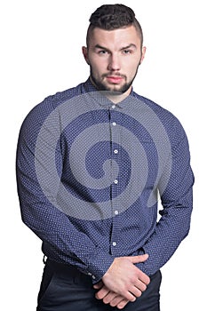 Handsome young man posing on white background