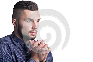 Handsome young man posing on white background