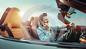 Handsome man riridng a convertible car photo