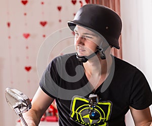 Handsome Young Man Wearing Black Bike Helmet