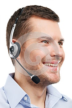 Handsome young man is wearing headphone