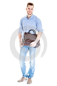 Handsome young student with laptop bag