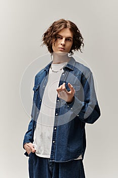 Handsome young stylish man showcasing a photo