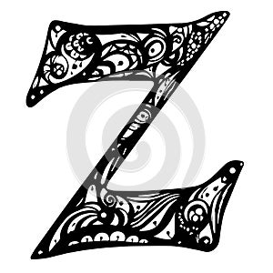 Handsomely decorated letter z in upper case. Design Vector with Black Color. tattoo template or Calligraphy Typography Monogram