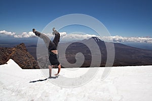Handstand on snow at Mount Ruapehu
