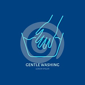 Handwash icon, gentle washing line sign. Flat logo for launderette service. Logotype for self-service laundry, clothing