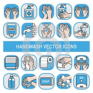 Handwash vector icons in badge style.