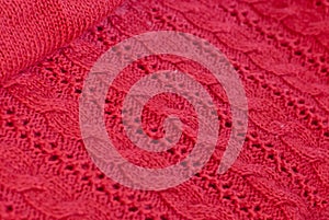 Handwork of red woolen worsted pattern design photo