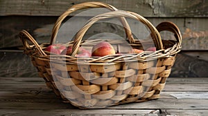 A handwoven basket intricately crafted with a design of interlocking orchard rows ideal for carrying freshly picked