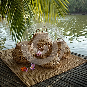 handwoven baskets and bambo