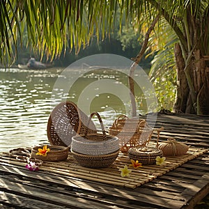 handwoven baskets and bambo