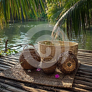 handwoven baskets and bambo