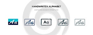 Handwriten alphabet icon in different style vector illustration. two colored and black handwriten alphabet vector icons designed