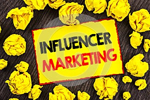Handwriting Announcement text Influancer Marketing. Conceptual photo Social Media Online Influence Strategy written on Yellow Sti