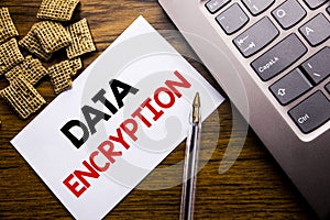 Handwriting Announcement text showing Data Encryption. Business concept for Information Security written on sticky note paper on t